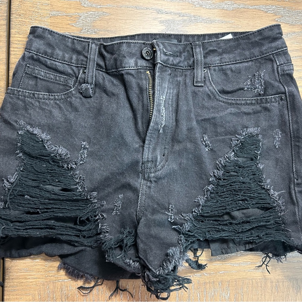 Distressed Black Jean Shorts - S